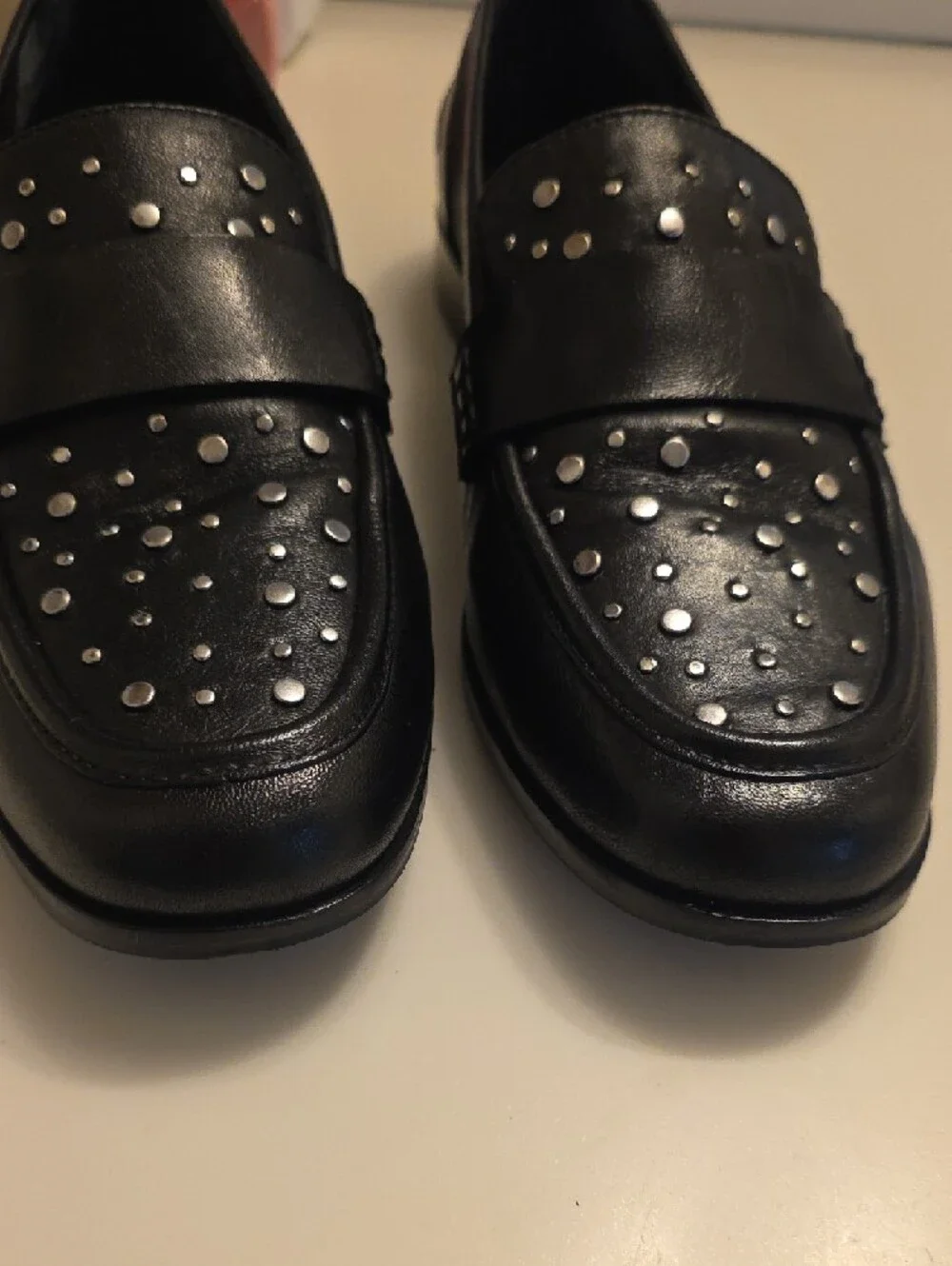 Seychelles Black Studded Leather Penny Loafers - Picture 6 of 8